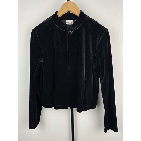 Chico’s Women's Black Velvet Rhinestone Button Cocktail Party Vintage Sweater M - Picture 1 of 8